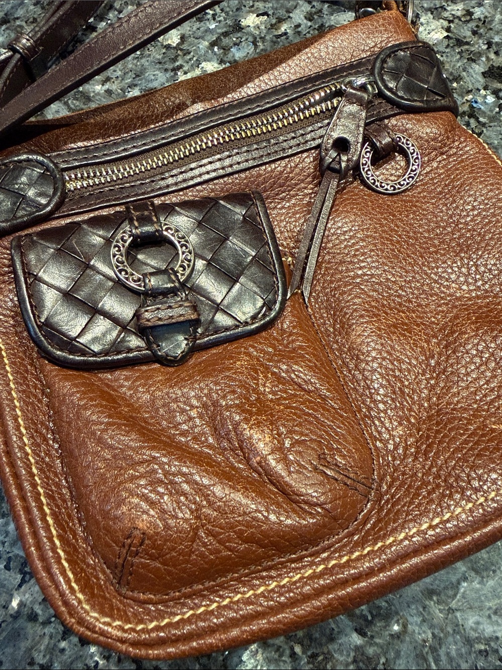 Brighton Brown Leather Crossbody Bag with Dark Brown Trim - Picture 2 of 7
